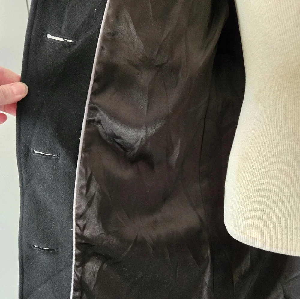 MACKAGE Wool/Cashmere/Leather Women's Black Button-Up Coat. Size Small - Picture 10 of 14